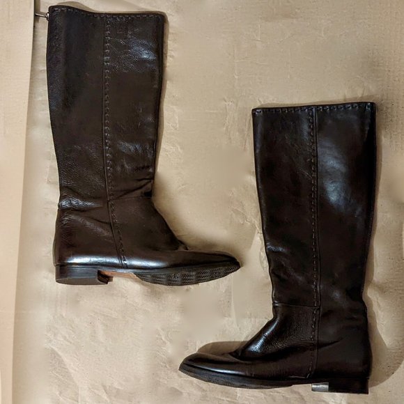 Gryson Knee-High Leather Boots And Dust Bag (Brown) - Picture 1 of 16